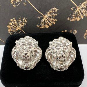 Anne Klein Silver Lion Head Earrings